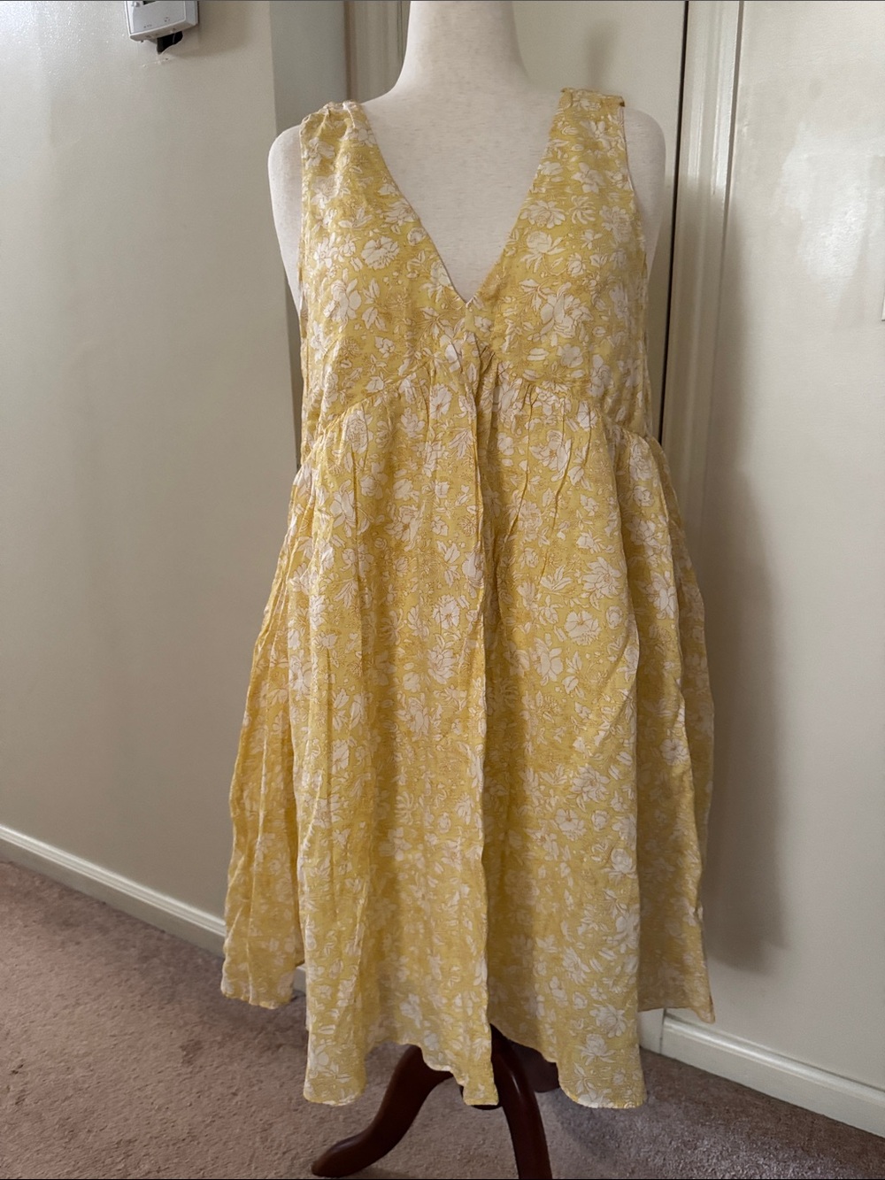 J. Crew Yellow Floral Sleeveless V-Neck Sundress